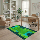 Kids Cartoon Green Playful Green Crocodile Kids Area Rug