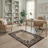 Traditional Persian Ornate Gold Floral Border Beige Area Rug