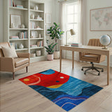 Vibrant Abstract Red Blue Wave Area Rug