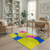 Vibrant Geometric Yellow Blue Pink Area Rug