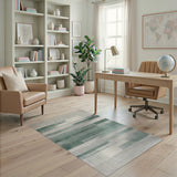 Teal Grey Striped Abstract Area Rug