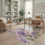 Purple Aster Floral Area Rug on Blush Pink