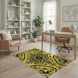 Ornate Black Floral Yellow Area Rug