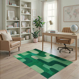 Bold Green Geometric Abstract Area Rug