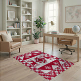 Red Reindeer Snowflakes Geometric Rug