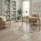 Cream Beige Leaf Motif Area Rug