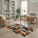 Washable Modern Geometric Color Block Area Rug - Navy & Orange