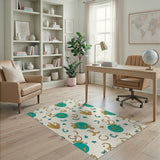 Ornate Gold Scrolls Teal Clovers Area Rug