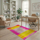 Vibrant Pink Orange Yellow Geometric Plaid Area Rug