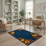 Navy Halloween Pumpkin Border Area Rug