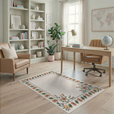 Beige and Neutral Vintage Floral Border Beige Area Rug