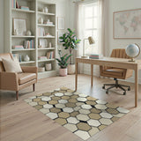 Beige Hexagon 3D Geometric Area Rug