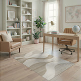 Creamy Beige Wavy Abstract Area Rug