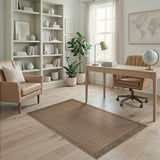 Tan Woven Grid Area Rug with Dark Border