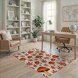 Orange Mushroom Autumn Leaf Pattern Rug