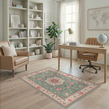 Teal Floral Medallion Vintage Area Rug