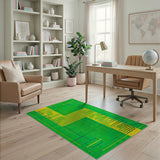 Vibrant Green Geometric Area Rug with Yellow Grid