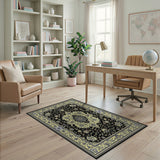 Intricate Black Persian Floral Area Rug