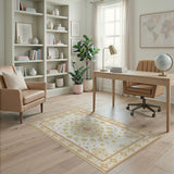 Traditional Persian Beige and Neutral Ivory Persian Medallion Area Rug