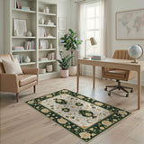 Emerald Green Gold Persian Floral Area Rug