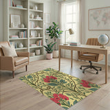 Red Poppy Floral Vintage Area Rug