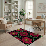 Bold Red Floral Black Area Rug