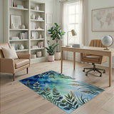 Blue Teal Olive Branch Eucalyptus Area Rug