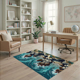 Teal Waves Crashing on Coastal Rocks Rug
