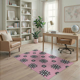 Pink Black White Floral Pattern Area Rug