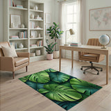 ODIKA Washable Tropical Monstera Leaf Area Rug - Low Pile Non-Slip Indoor Rug