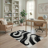 Dynamic Black Brush Stroke Abstract Area Rug