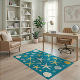 Teal Coastal Starfish Fish and Seashells Rug