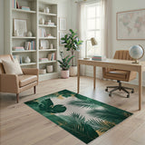 Green Monstera Palm Leaf Distressed Area Rug