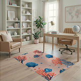 Vibrant Coral Reef Fish Seashell Area Rug