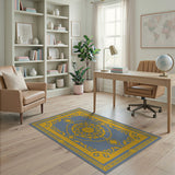 Blue Gold Traditional Persian Medallion Rug