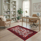 Red Red Persian Floral Motif Area Rug