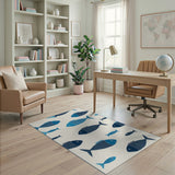 Whimsical Navy Fish Coastal Area Rug