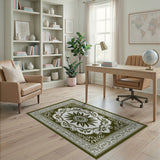 Elegant Olive Green Persian Medallion Area Rug