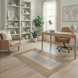 Beige Woven Area Rug with Ivory Striped Inset