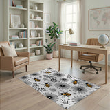 Whimsical Bees Daisies Pattern Area Rug