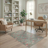 Teal Pink Magnolia Floral Area Rug