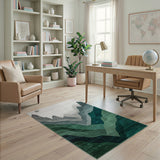 Layered Mountain Peaks Green Abstract Area Rug