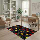 ODIKA Neon Retro Geometric Washable Area Rug - Low Pile Non-Slip Abstract Rug