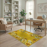 Yellow Sunflower Border Yellow Area Rug