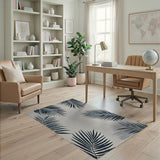 Navy Palm Leaf Coastal Area Rug