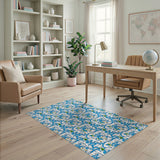 Blue Teal Heritage Tribal Motif Area Rug