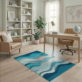 Blue and Teal Teal Ocean Wave Area Rug