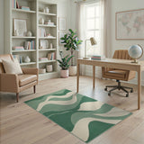 Green Layered Green Wave Abstract Area Rug