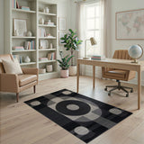 Black White Geometric Abstract Geometric Modern Area Rug