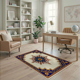 Ornate Navy Blue Gold Medallion Area Rug